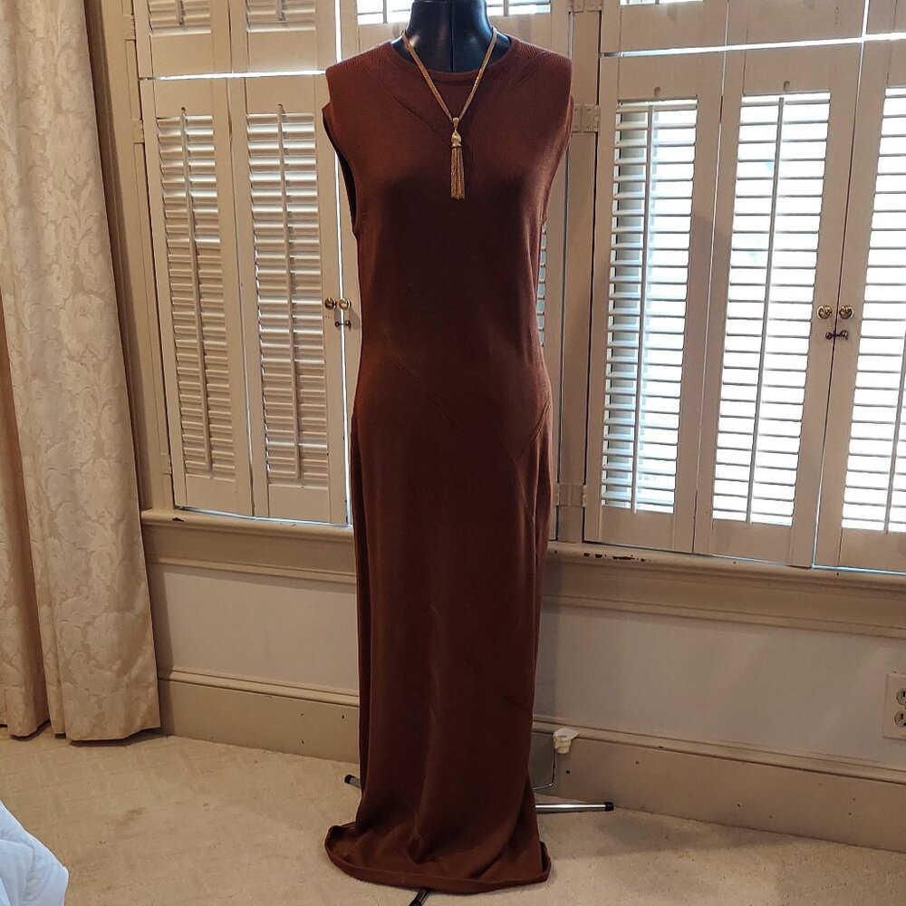 Peruvian Connection Rust Brown Pima Vintage Tree Branch Sheath Dress Size S NWT